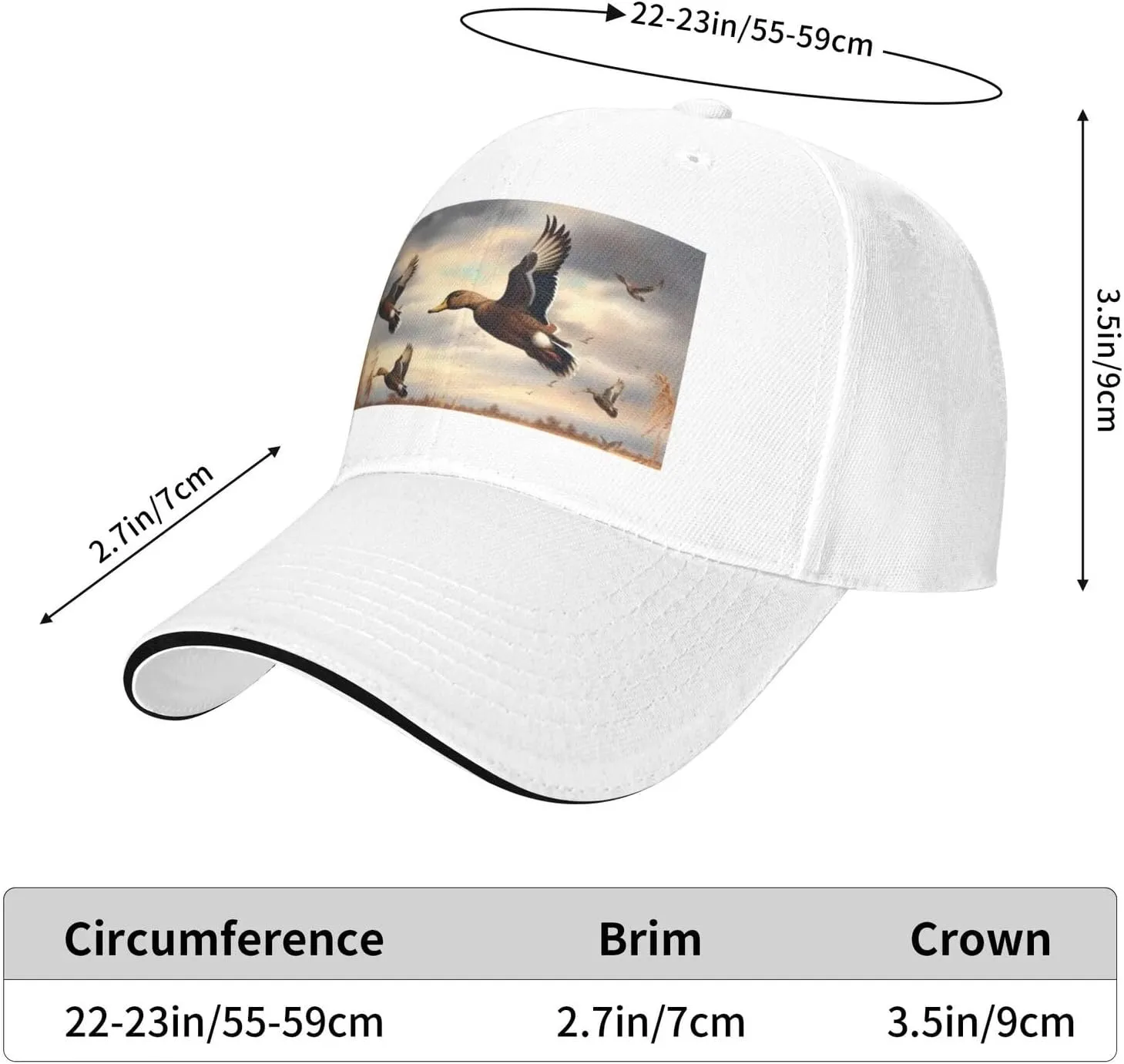 Hunting Flying Wild Ducks Adjustable Baseball Cap, Sun Hat Casual Baseball Cap for Daily, Sports, Travel