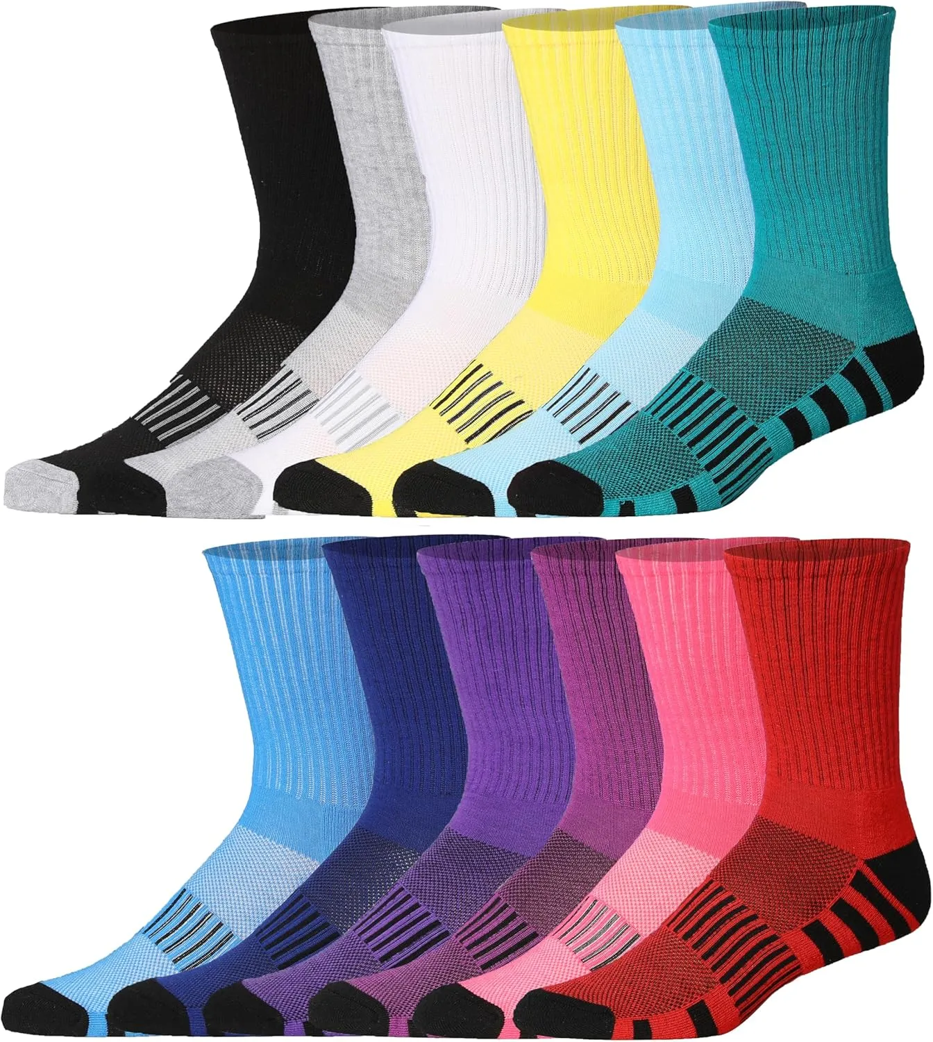 JAMES FIALLO 12 Pack Men's Cushion Athletic Comfortable Performance Crew Socks for Running, Hiking, and Athletic Activities
