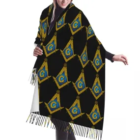 Master Mason Blue Lodge Scarf - Black Background Printed With Tassels