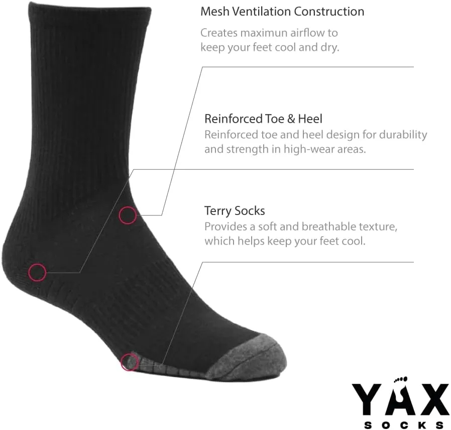 Men's Athletic Socks - Pack of 6 - Cotton Blend - One Size (8-12)