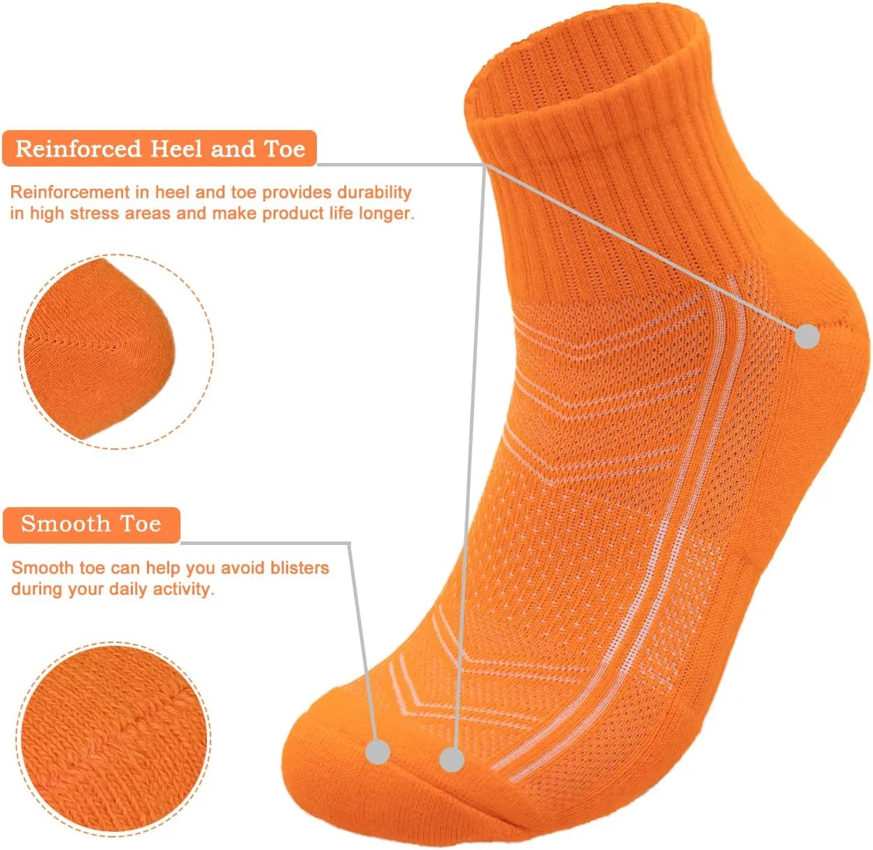 Mens Combed Cotton Cushioned Athletic Running Ankle Quarter Socks (5 Pack) w/Arch Compression