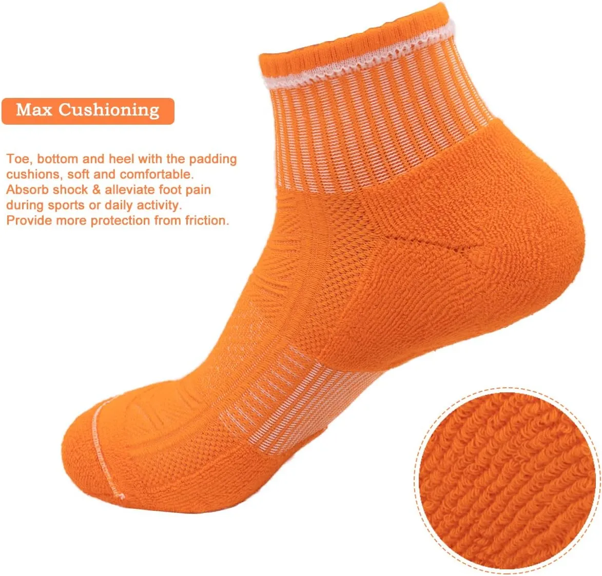 Mens Combed Cotton Cushioned Athletic Running Ankle Quarter Socks (5 Pack) w/Arch Compression