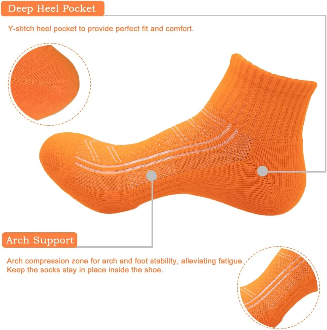 Mens Combed Cotton Cushioned Athletic Running Ankle Quarter Socks (5 Pack) w/Arch Compression