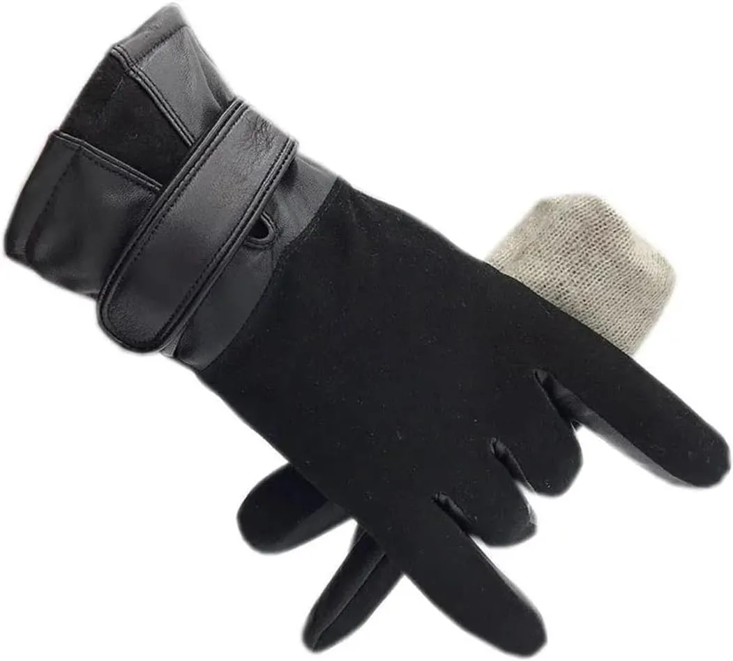 Niiyyjj Men'S Sheepskin Gloves Winter Wool Lining Machine Sewing Warm Driving Riding Leather Gloves