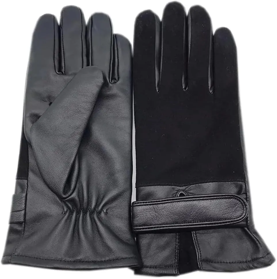Niiyyjj Men'S Sheepskin Gloves Winter Wool Lining Machine Sewing Warm Driving Riding Leather Gloves