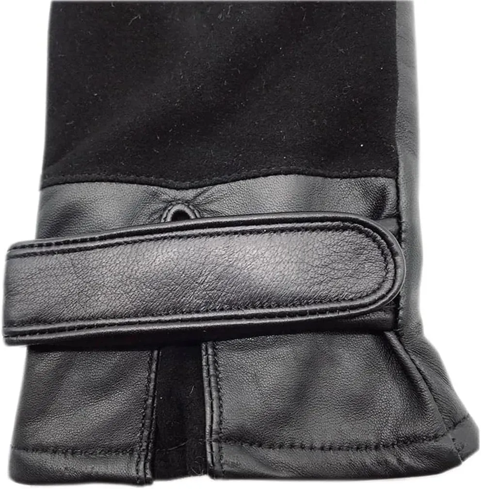 Niiyyjj Men'S Sheepskin Gloves Winter Wool Lining Machine Sewing Warm Driving Riding Leather Gloves