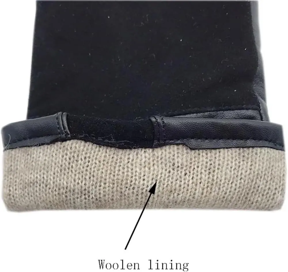 Niiyyjj Men'S Sheepskin Gloves Winter Wool Lining Machine Sewing Warm Driving Riding Leather Gloves
