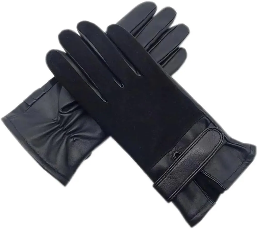 Niiyyjj Men'S Sheepskin Gloves Winter Wool Lining Machine Sewing Warm Driving Riding Leather Gloves