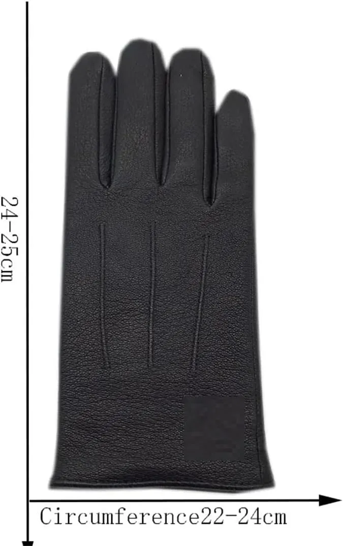 Niiyyjj Winter Men'S Deerskin Gloves Wrist Wool Lining Machine Stitching Warm Driving Leather Gloves