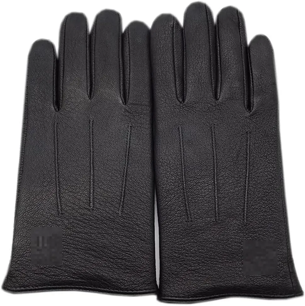 Niiyyjj Winter Men'S Deerskin Gloves Wrist Wool Lining Machine Stitching Warm Driving Leather Gloves