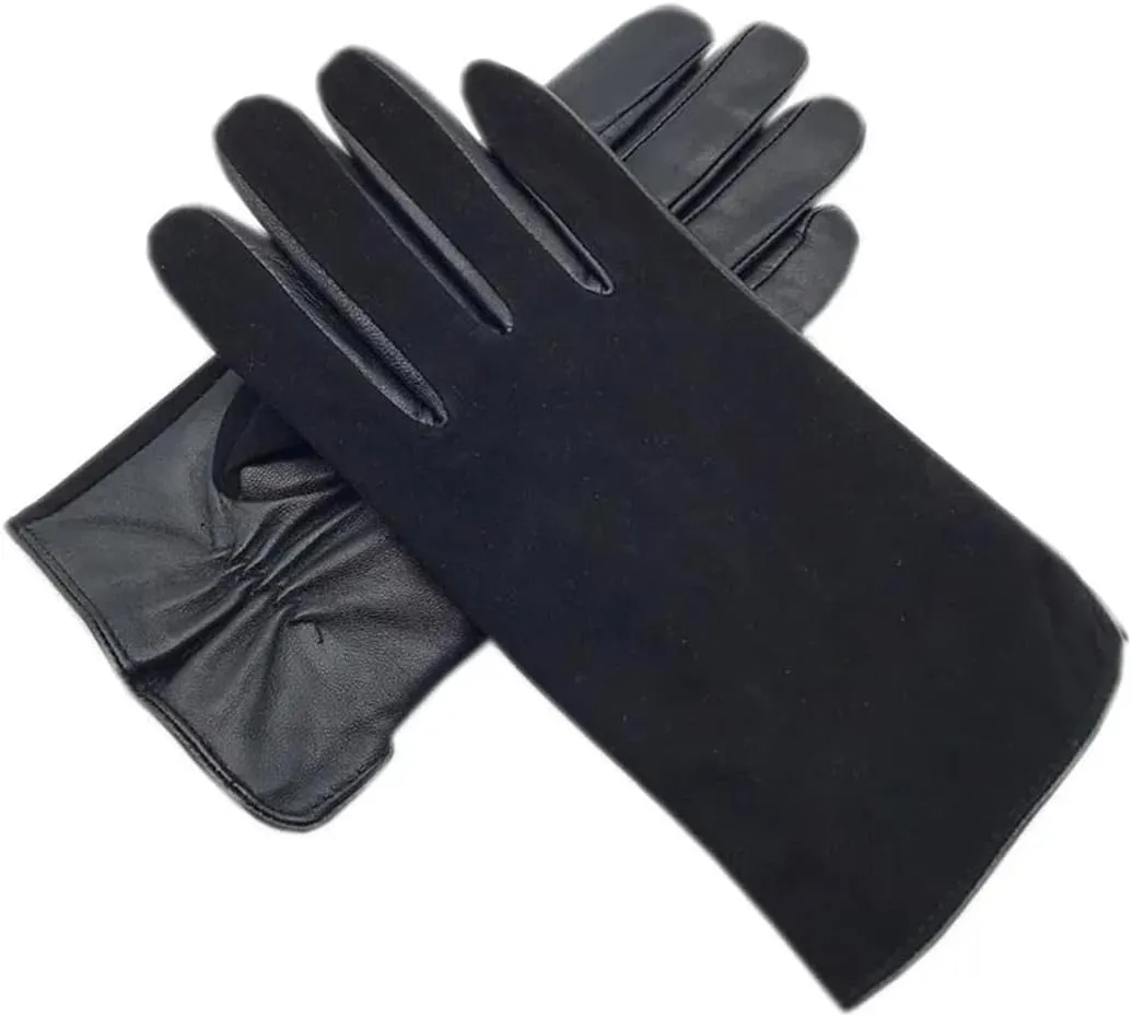 Niiyyjj Winter Men'S Sheepskin Gloves Suede Leather Gloves Outdoors Thick Lining Warm Driving Gloves