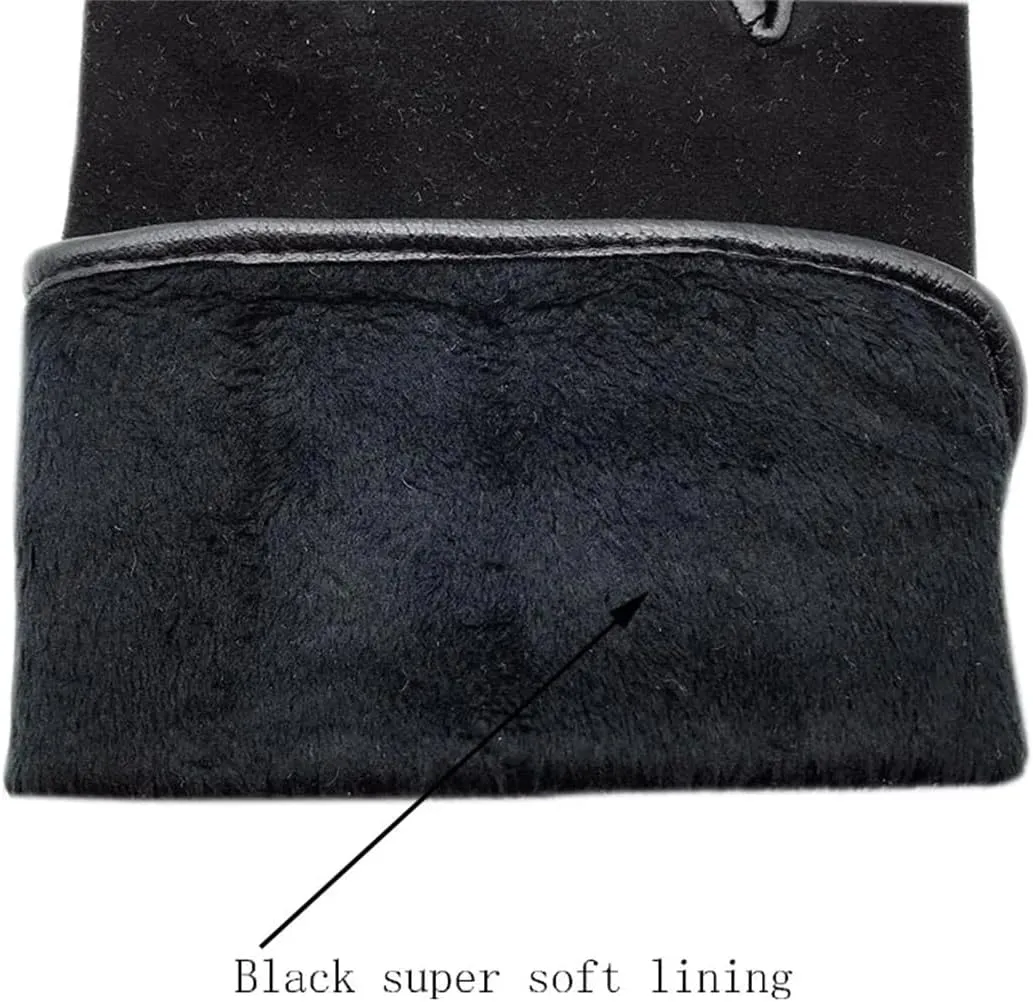 Niiyyjj Winter Men'S Sheepskin Gloves Suede Leather Gloves Outdoors Thick Lining Warm Driving Gloves
