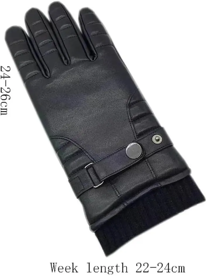 Niiyyjj Winter Men'S Sheepskin Gloves Wool Lining Machine Sewing Warm Driving Wrist Leather Gloves