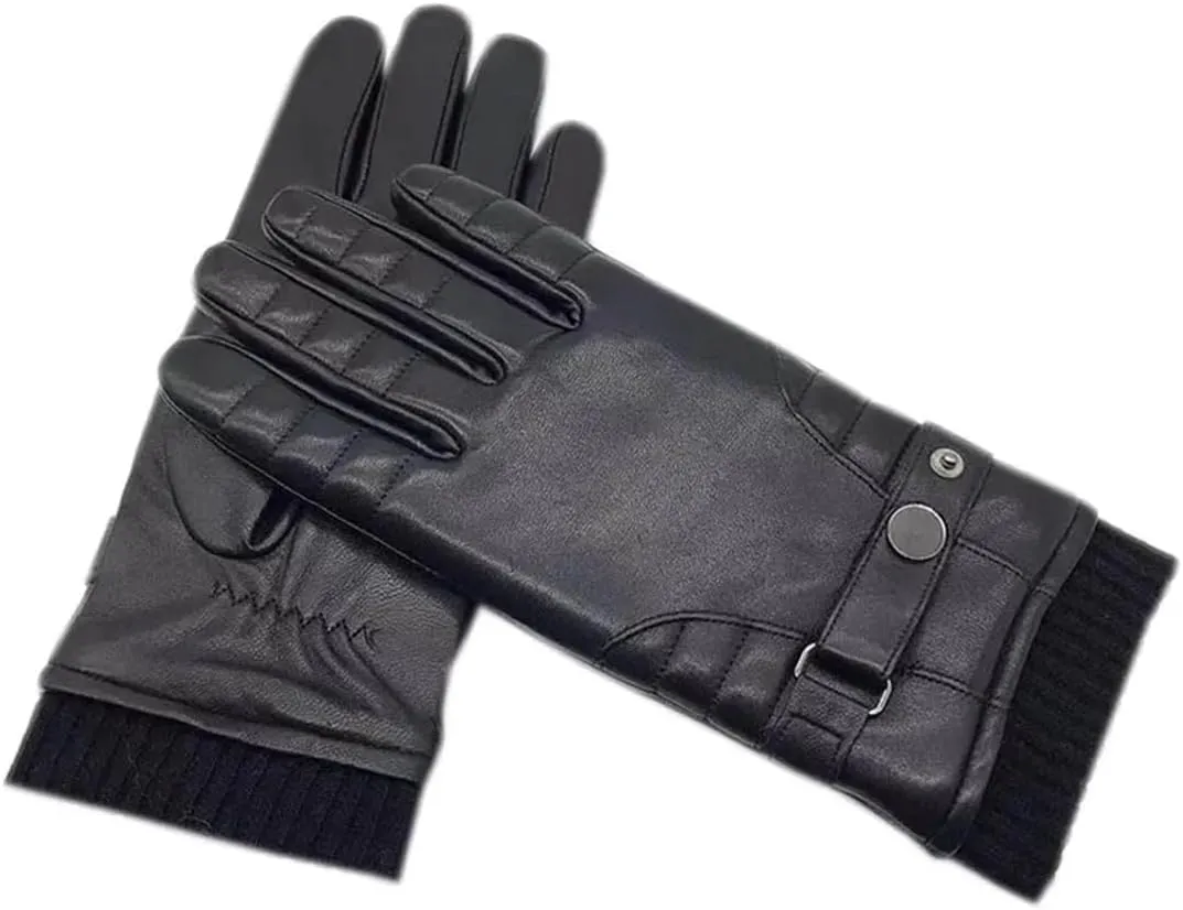 Niiyyjj Winter Men'S Sheepskin Gloves Wool Lining Machine Sewing Warm Driving Wrist Leather Gloves