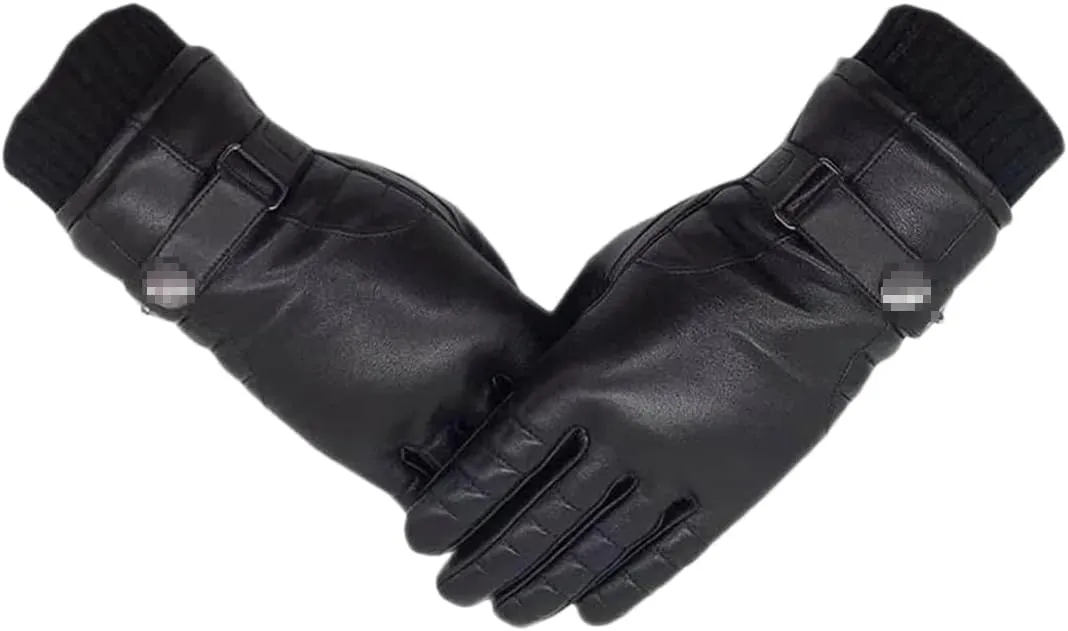 Niiyyjj Winter Men'S Sheepskin Gloves Wool Lining Machine Sewing Warm Driving Wrist Leather Gloves