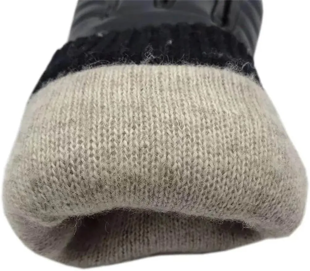 Niiyyjj Winter Men'S Sheepskin Gloves Wool Lining Machine Sewing Warm Driving Wrist Leather Gloves