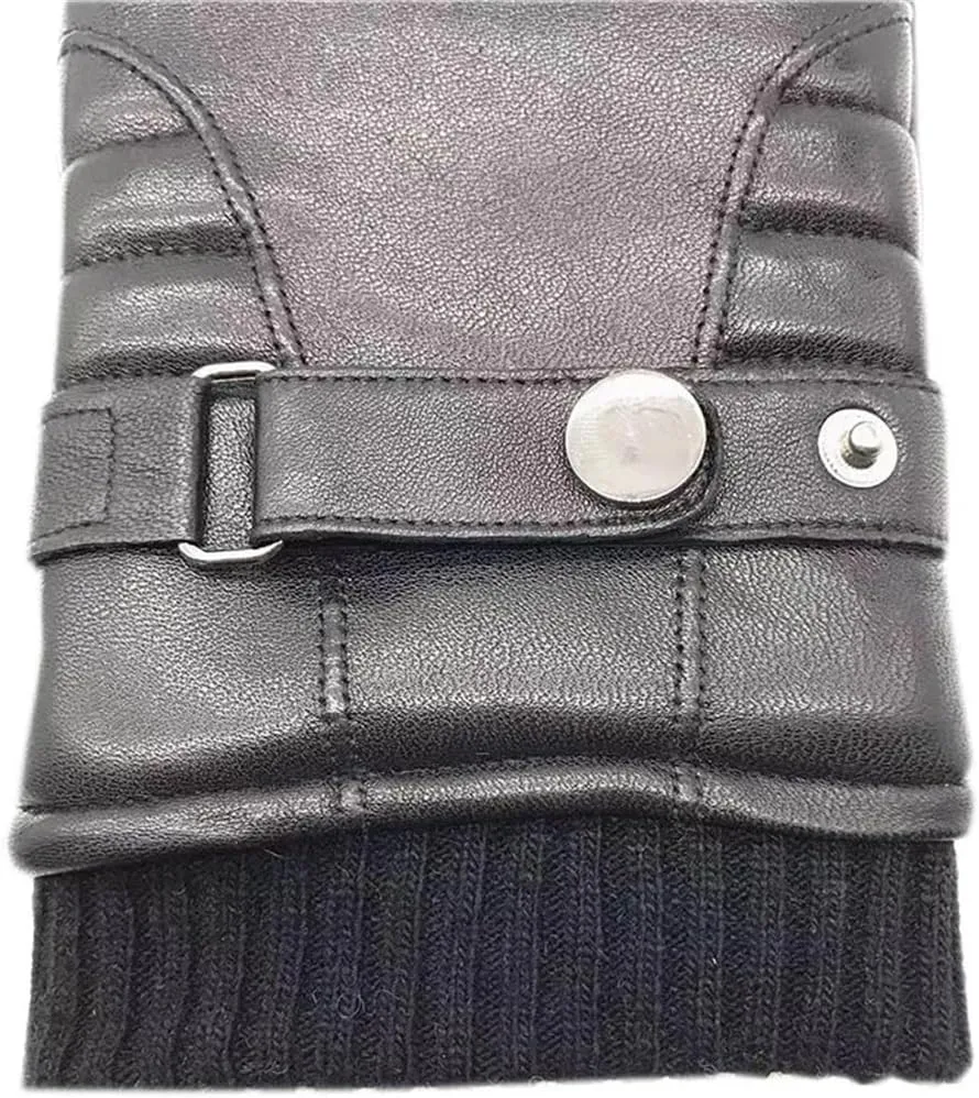 Niiyyjj Winter Men'S Sheepskin Gloves Wool Lining Machine Sewing Warm Driving Wrist Leather Gloves