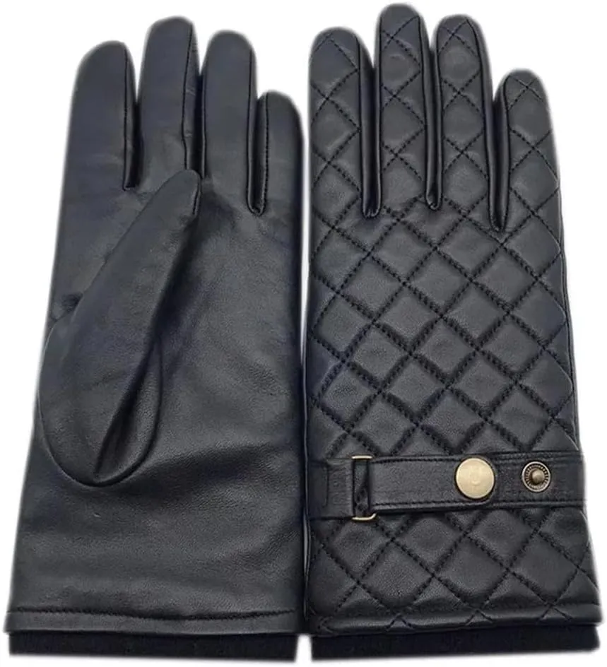 Niiyyjj Winter Men'S Sheepskin Gloves Wrist Wool Lining Warm Driving Riding Black Leather Gloves