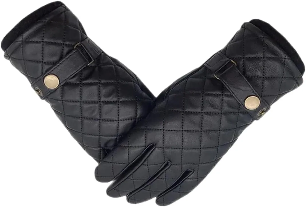 Niiyyjj Winter Men'S Sheepskin Gloves Wrist Wool Lining Warm Driving Riding Black Leather Gloves