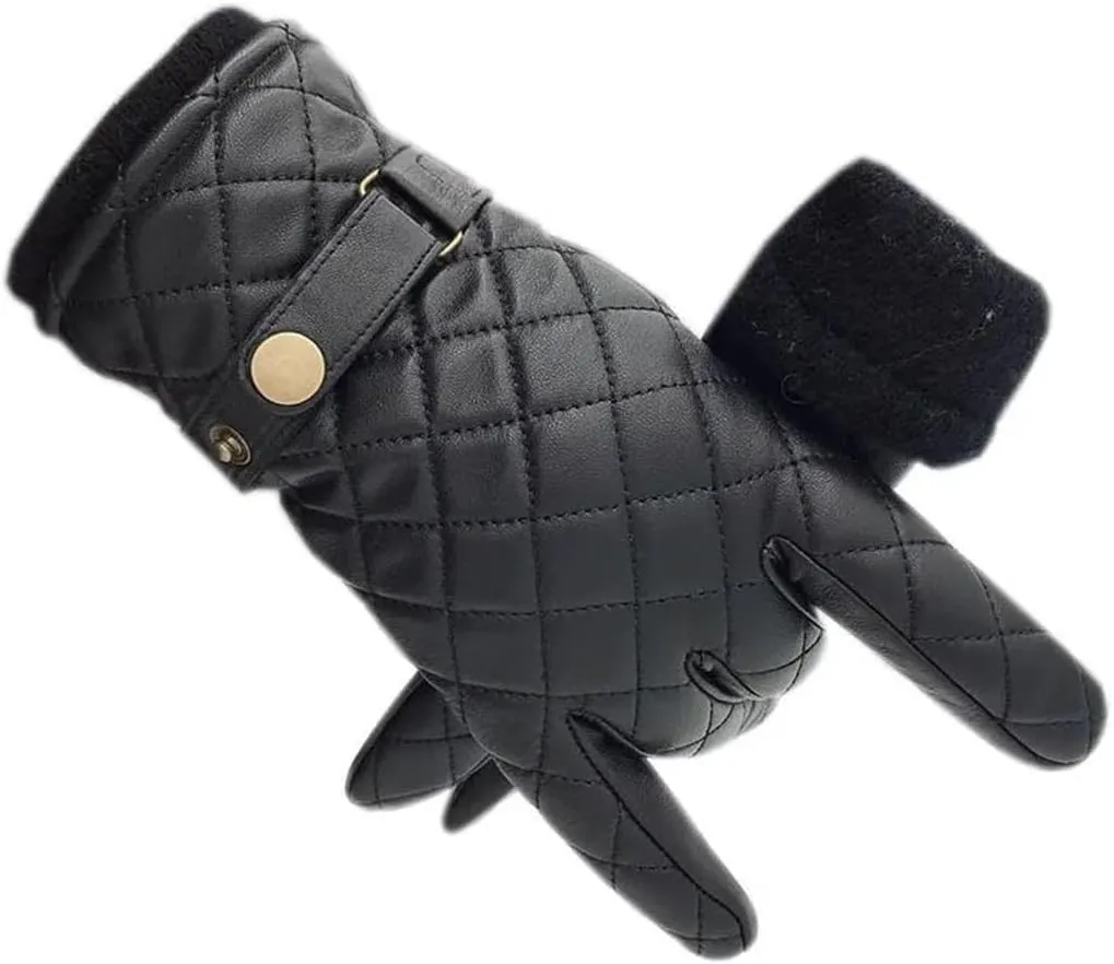 Niiyyjj Winter Men'S Sheepskin Gloves Wrist Wool Lining Warm Driving Riding Black Leather Gloves