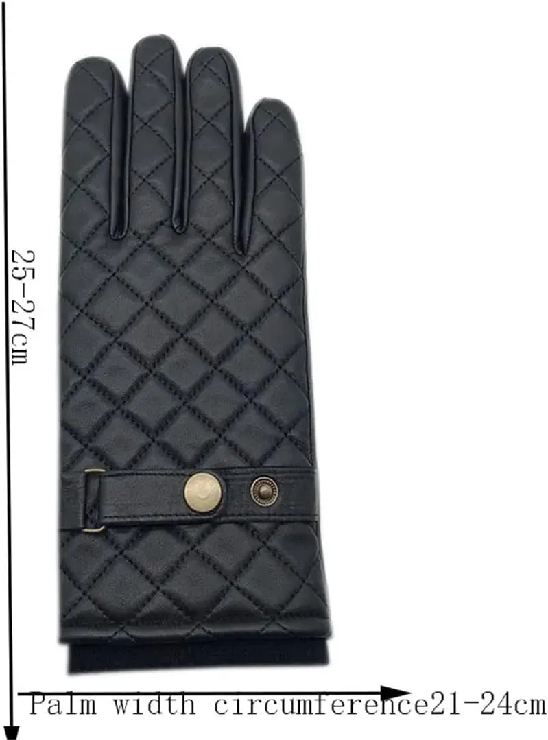 Niiyyjj Winter Men'S Sheepskin Gloves Wrist Wool Lining Warm Driving Riding Black Leather Gloves