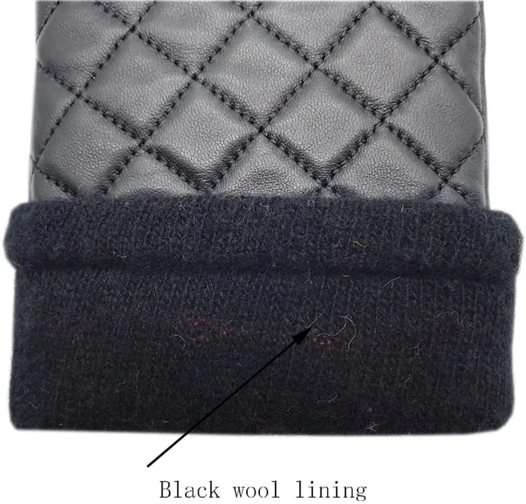 Niiyyjj Winter Men'S Sheepskin Gloves Wrist Wool Lining Warm Driving Riding Black Leather Gloves