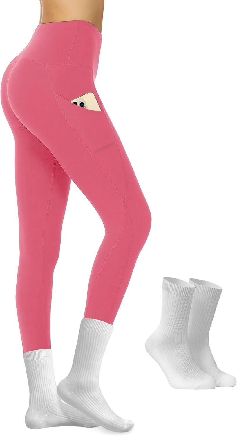 Opuntia High Waisted Workout Yoga Legging with Pockets - Soft Thick Yoga Pants Comfy Stretch Casual Black Green Pink Pants