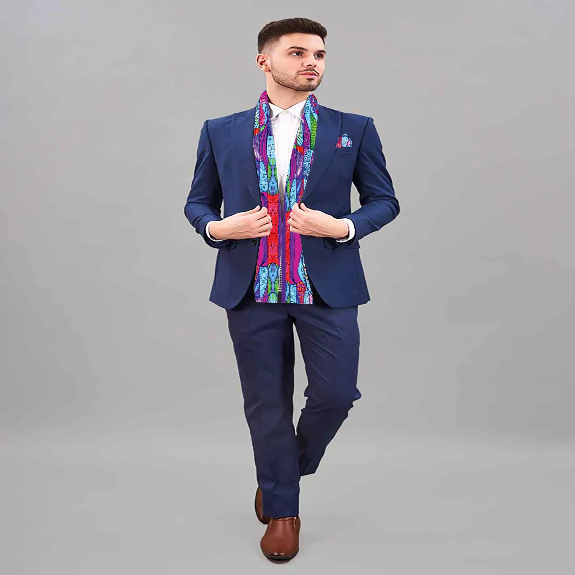 PAKISTANI BRAND SCARF AND POCKET SQUARE SET - ABSTRACT DOODLES