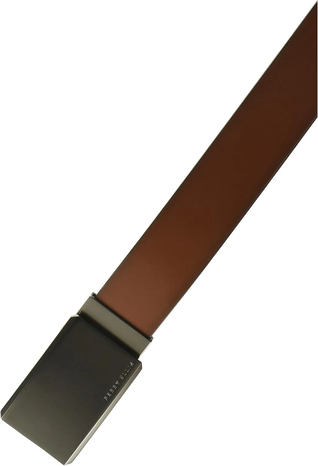 Perry Ellis Men's Portfolio Reversible Belt with Matte Gunmetal Plaque Buckle, 100% Leather, Versatile, 1.5” Width