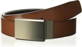 Perry Ellis Men's Portfolio Reversible Belt with Matte Gunmetal Plaque Buckle, 100% Leather, Versatile, 1.5” Width