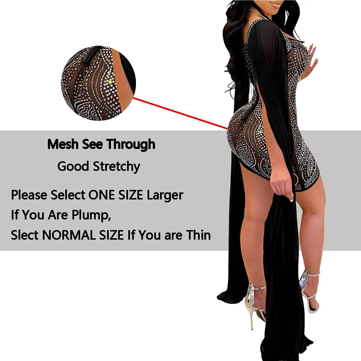 PORRCEY Sexy Elegant Rhinestone for Women Mesh See Through Bodycon Party Club Night Mini Dress