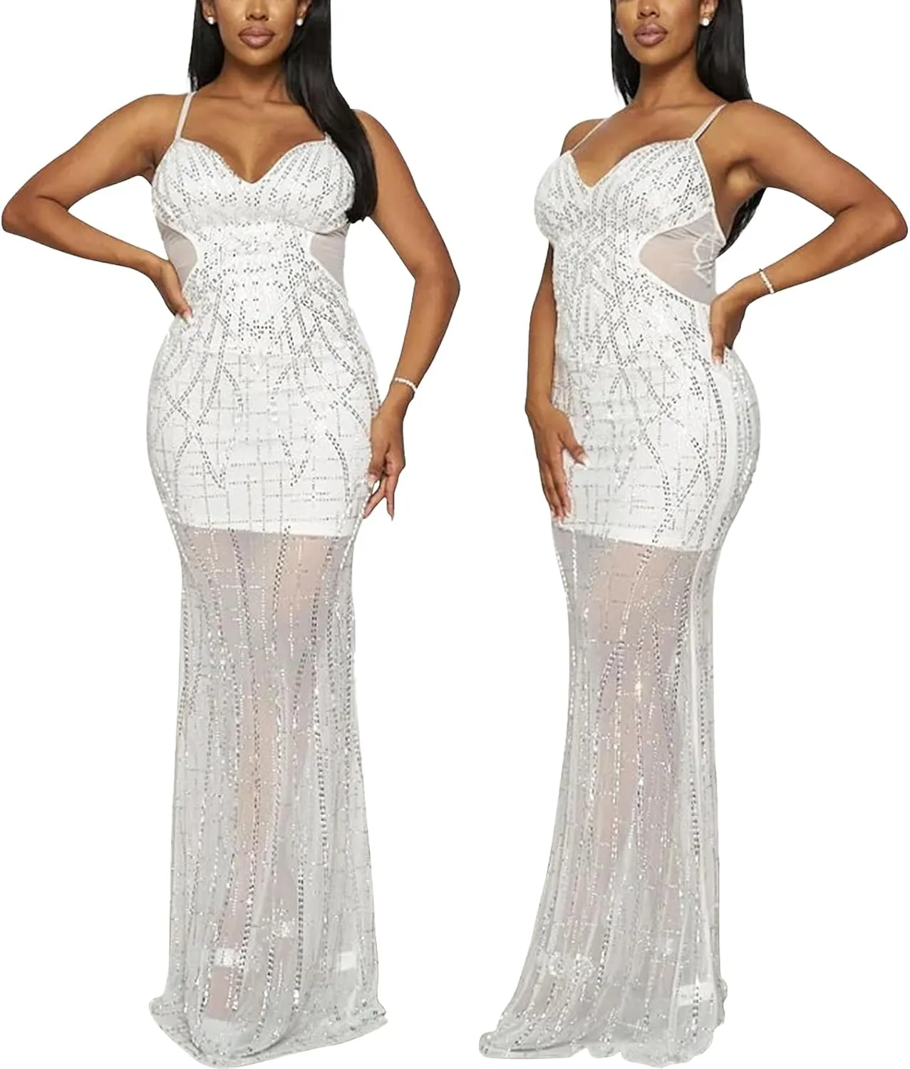 PORRCEY Women Sexy Elegant Rhinestone Mesh See Through Dress Hot Drilling Party Club Night Outfits