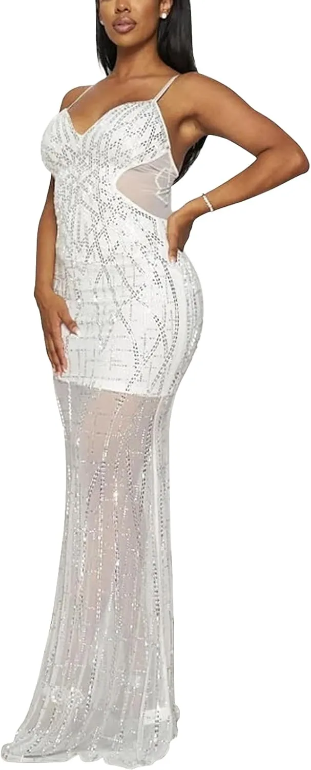 PORRCEY Women Sexy Elegant Rhinestone Mesh See Through Dress Hot Drilling Party Club Night Outfits