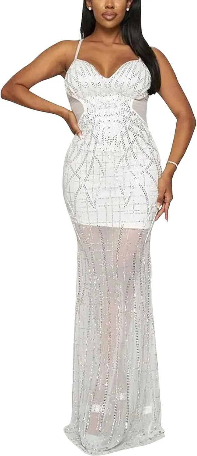 PORRCEY Women Sexy Elegant Rhinestone Mesh See Through Dress Hot Drilling Party Club Night Outfits