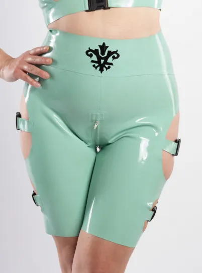 "Severine" Latex High-waisted Sport Shorts with Buckles