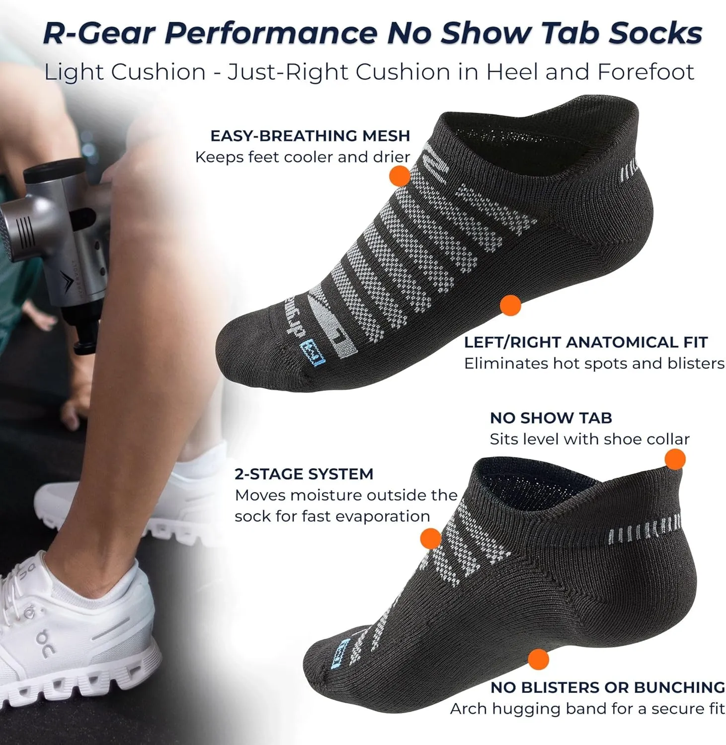 R-Gear Drymax No Show Running Socks For Men and Women | Breathable, Moisture Control & Anti Blister | 3 Pack