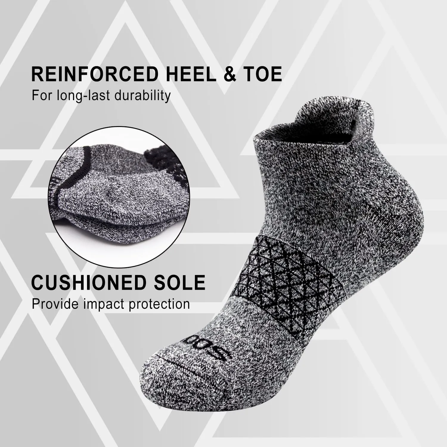 Sooni Ankle Socks - Unisex Athletic Cushioned Breathable Low Cut Tab With Arch Support, Comfort Fit Performance Multipack