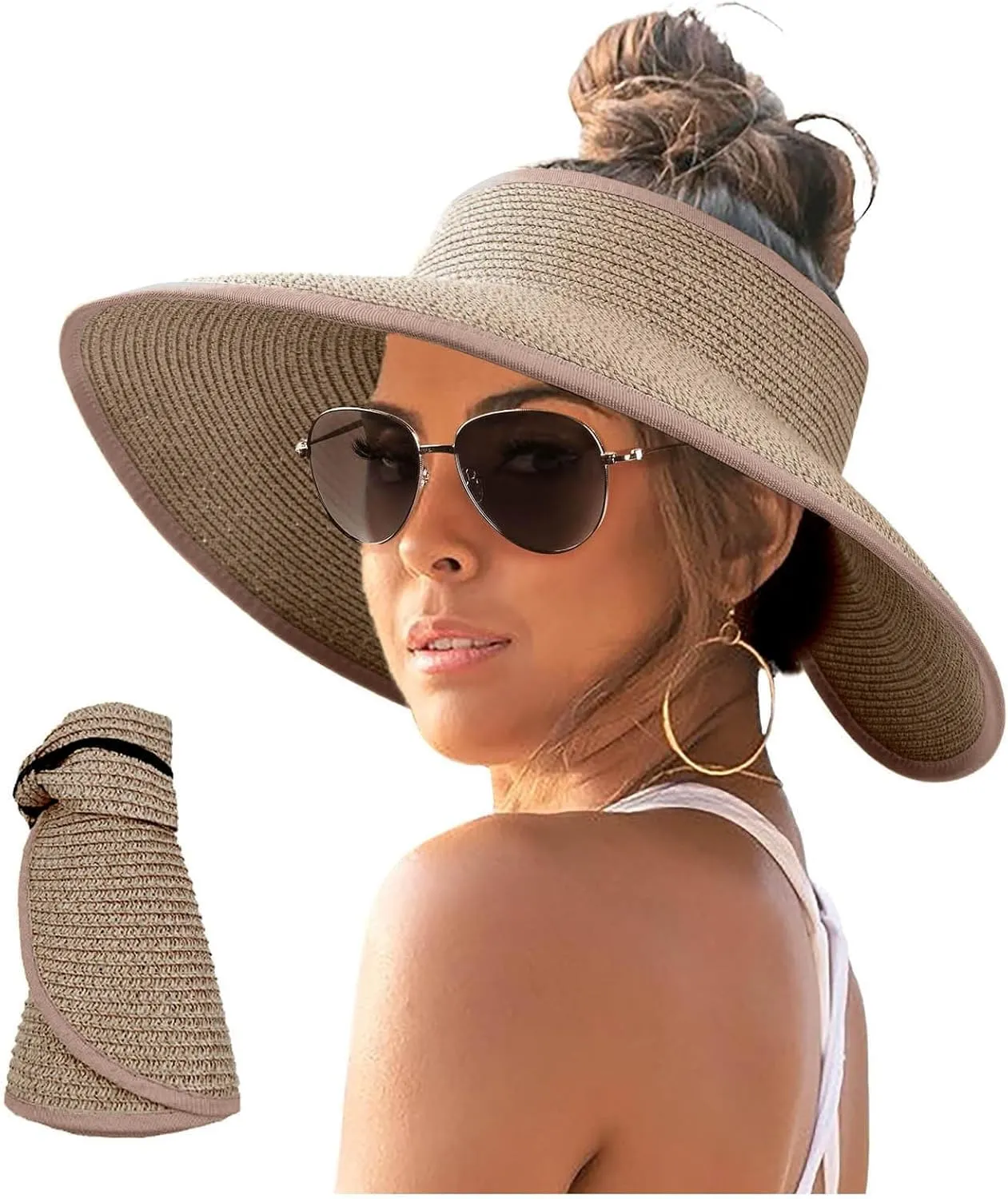 Sun Straw Hat for Women Wide Brim Stylish Full Sun Protection Adjustable Outdoor Sport Cap Deep Style Beach Hats
