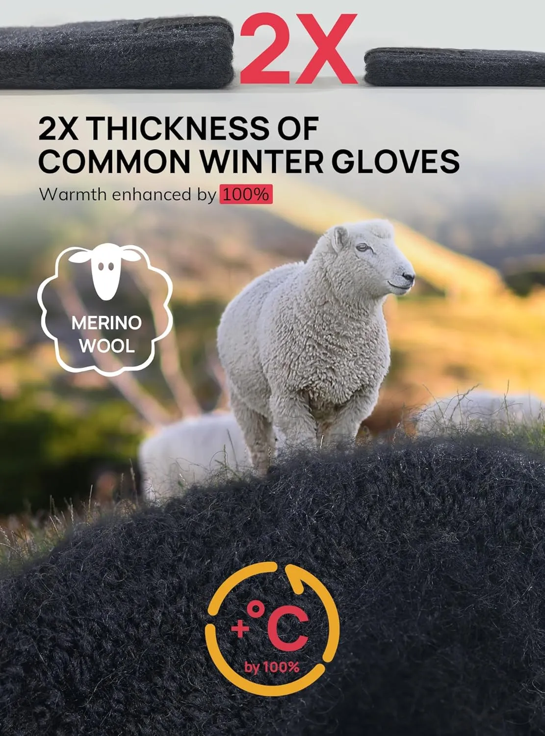 TRENDOUX Merino Wool Thick Winter Gloves for Men Women Touchscreen Fingers Stretch Warm Soft Skin-Friendly Anti-pilling