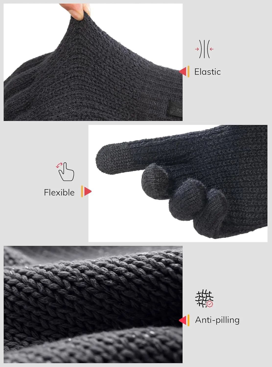 TRENDOUX Merino Wool Thick Winter Gloves for Men Women Touchscreen Fingers Stretch Warm Soft Skin-Friendly Anti-pilling