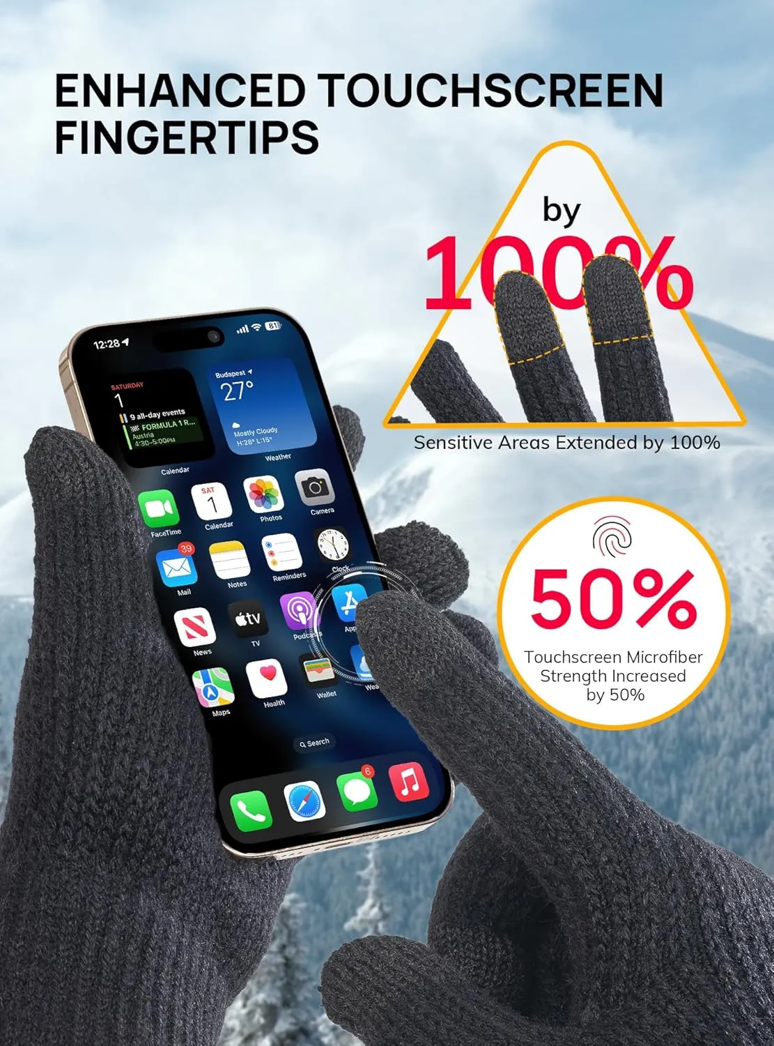 TRENDOUX Merino Wool Thick Winter Gloves for Men Women Touchscreen Fingers Stretch Warm Soft Skin-Friendly Anti-pilling