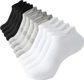 Unisex Ankle Socks, 6 Pairs, Black, Gray, White, 6.5-10.5