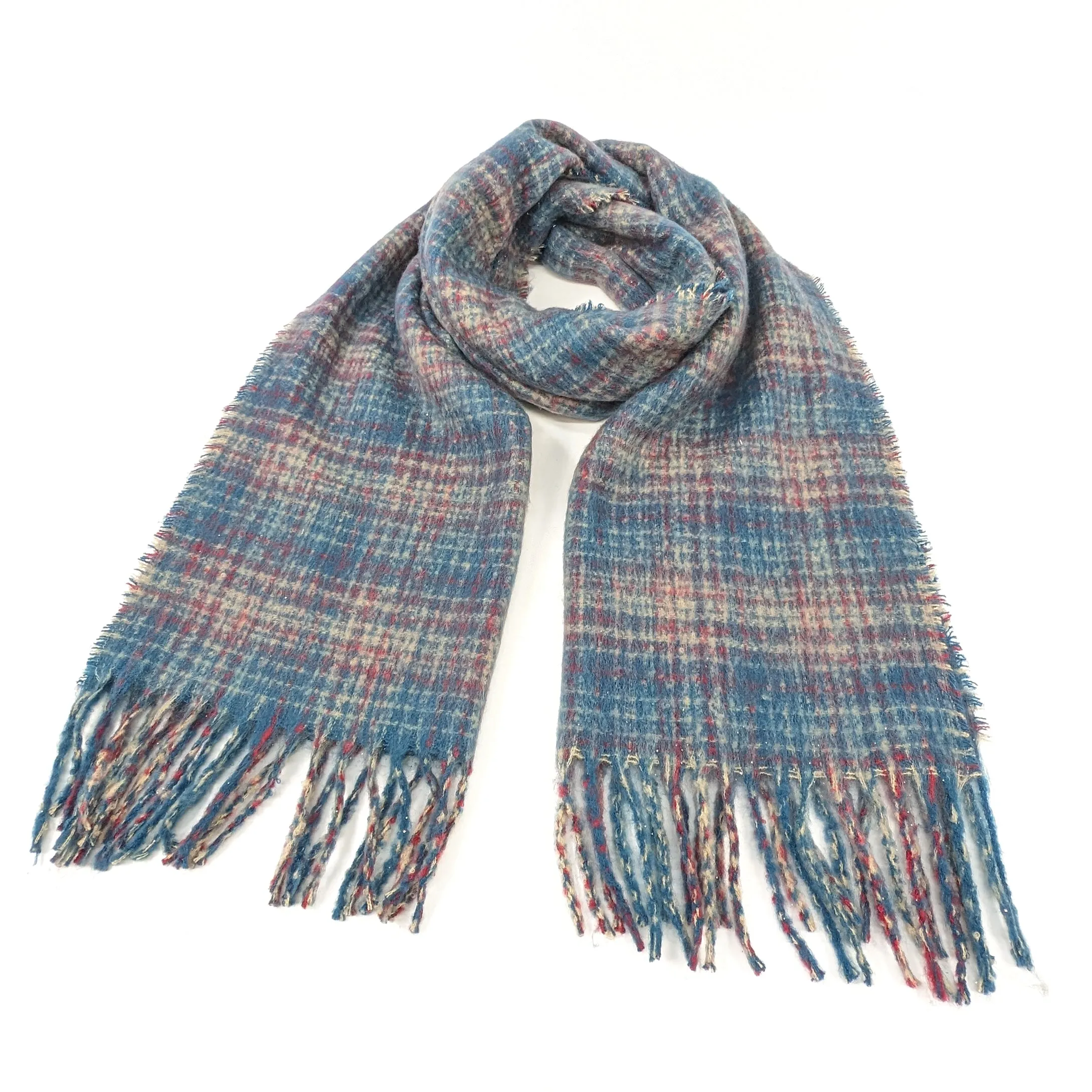 Vetrino - Fuzzy Thick Check Scarf (50x180cm) - Blues