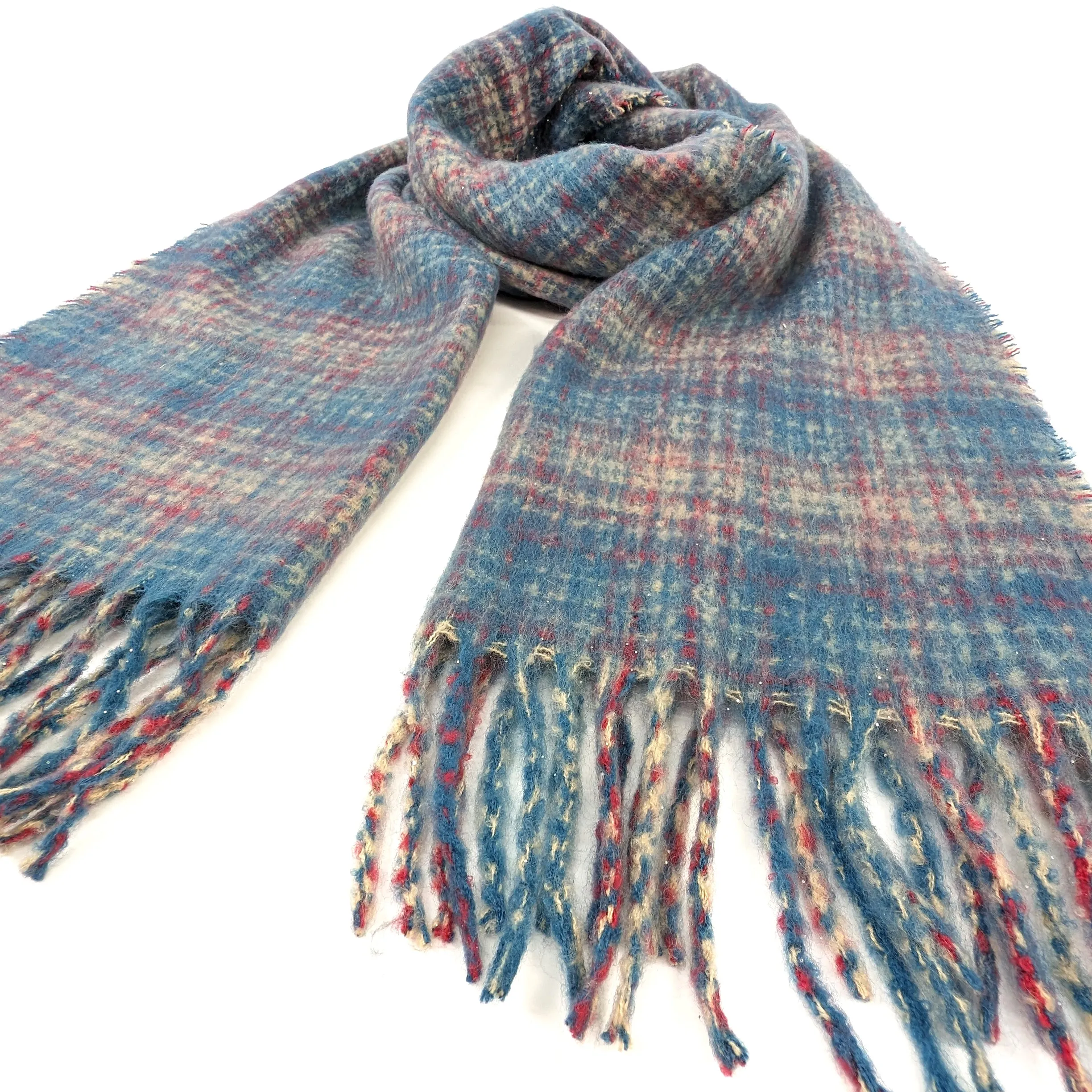 Vetrino - Fuzzy Thick Check Scarf (50x180cm) - Blues