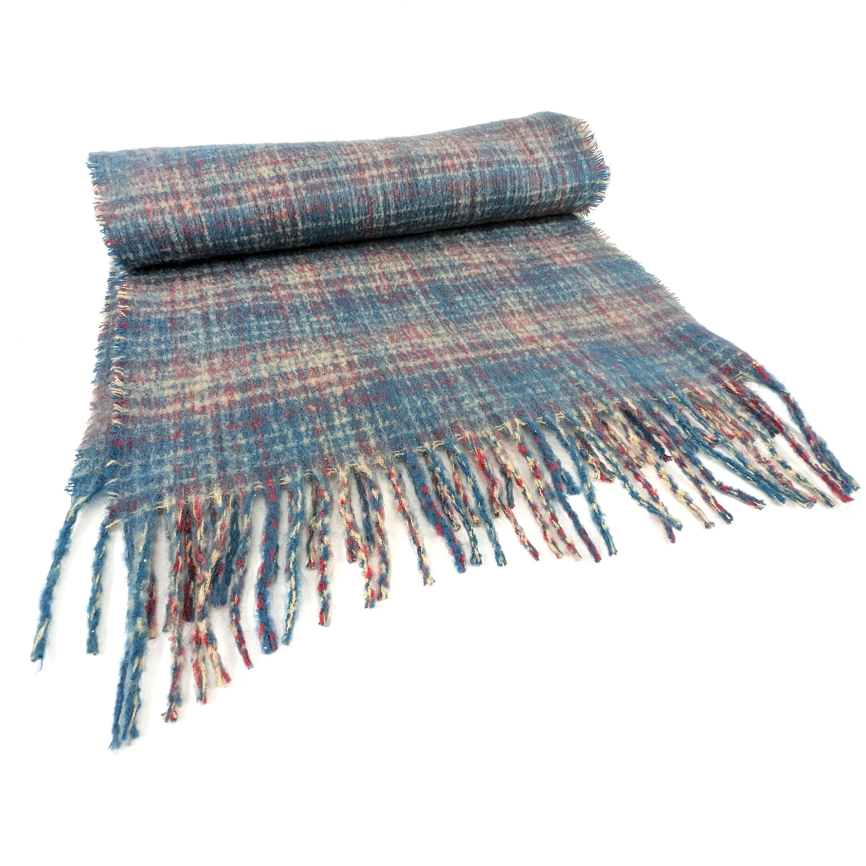 Vetrino - Fuzzy Thick Check Scarf (50x180cm) - Blues