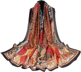 vimate 100% Large Silk Feeling Scarf-Women's Fashion Long Mulberry Silk Satin Neck Scarf Sunscreen Shawl Wrap Headscarf