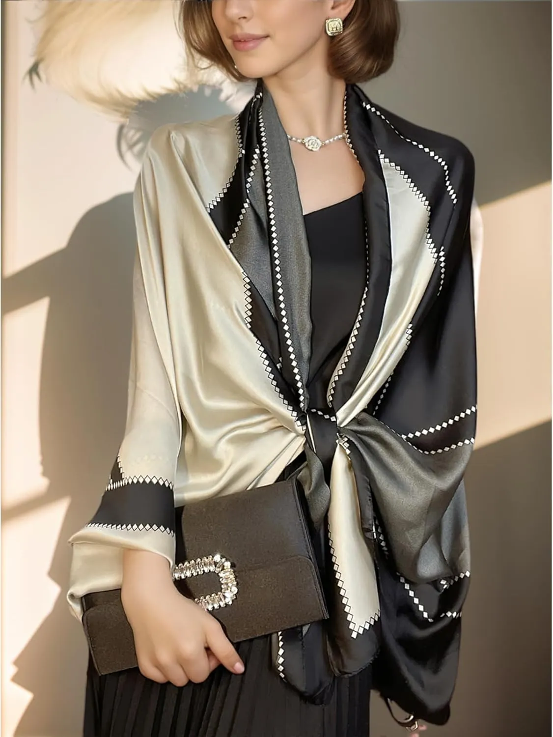 vimate 100% Large Silk Feeling Scarf-Women's Fashion Long Mulberry Silk Satin Neck Scarf Sunscreen Shawl Wrap Headscarf
