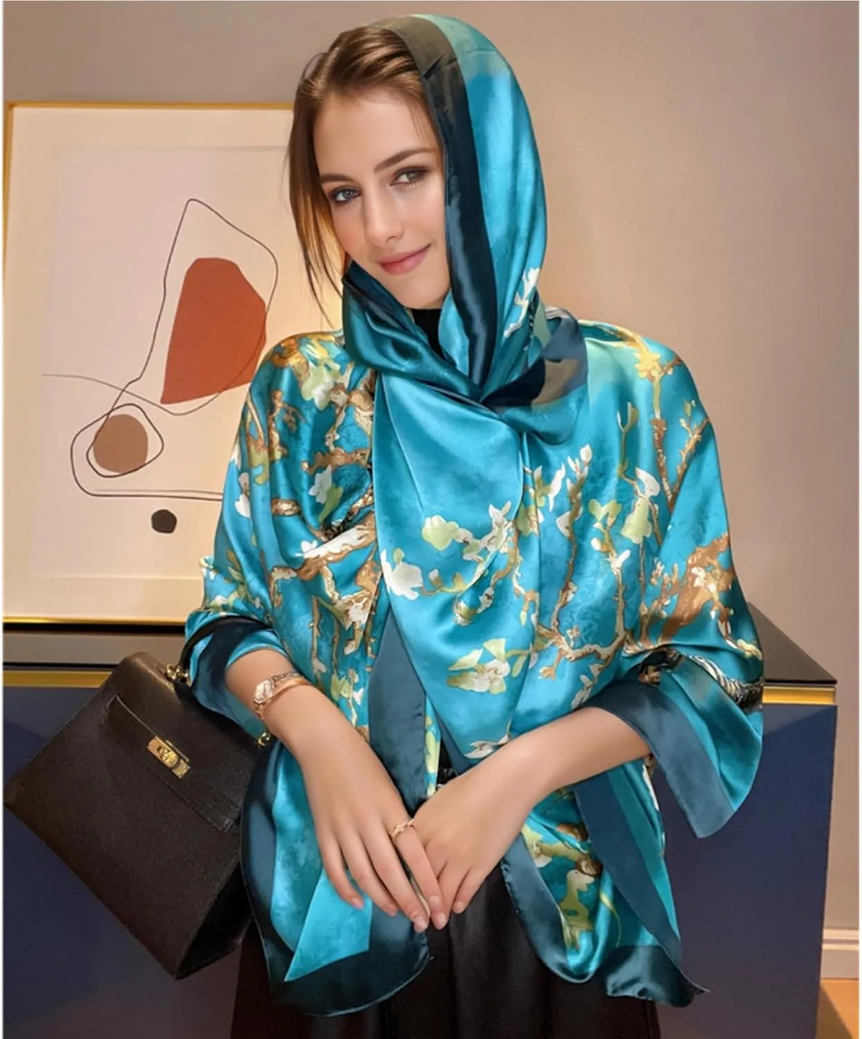 vimate 100% Large Silk Feeling Scarf-Women's Fashion Long Mulberry Silk Satin Neck Scarf Sunscreen Shawl Wrap Headscarf