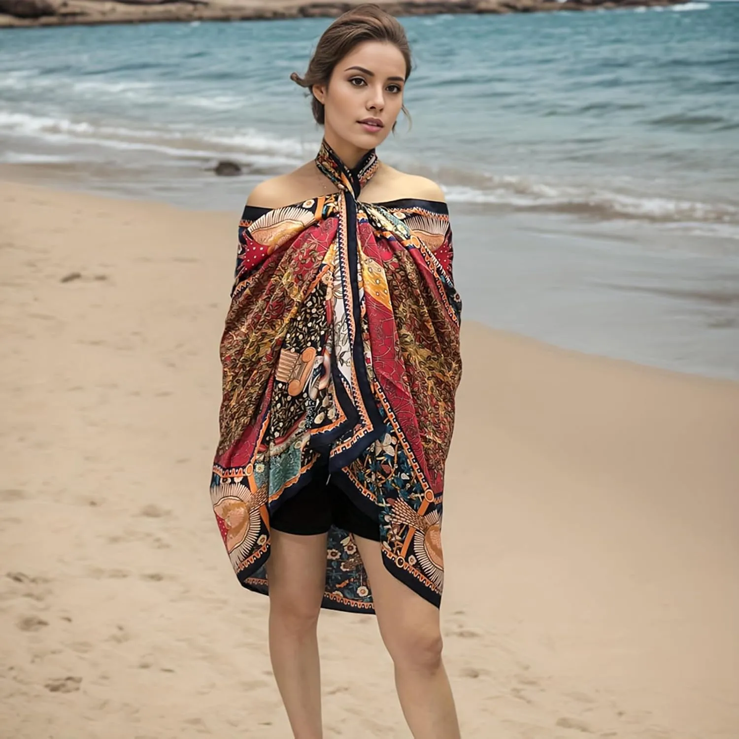 vimate 100% Large Silk Feeling Scarf-Women's Fashion Long Mulberry Silk Satin Neck Scarf Sunscreen Shawl Wrap Headscarf
