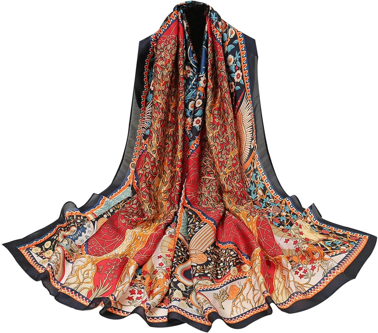 vimate 100% Large Silk Feeling Scarf-Women's Fashion Long Mulberry Silk Satin Neck Scarf Sunscreen Shawl Wrap Headscarf